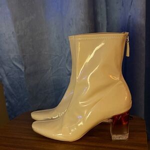 Zara Cream Ankle Boots with Clear Heel